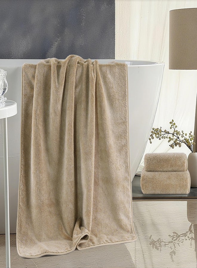 MICROFI Ring Spun Terry Microfiber Bath Towel Set, 3 Piece, Oversize, Quick Dry, Lint Free, Includes Bath, face, and Hand Towels (Beige) - Image 4